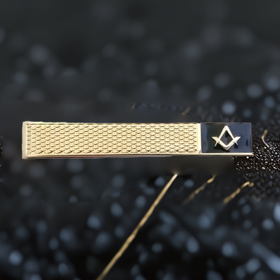 Krawattennadel Gold und Silber mit schwarzem Knopf | Winkel und Zirkel